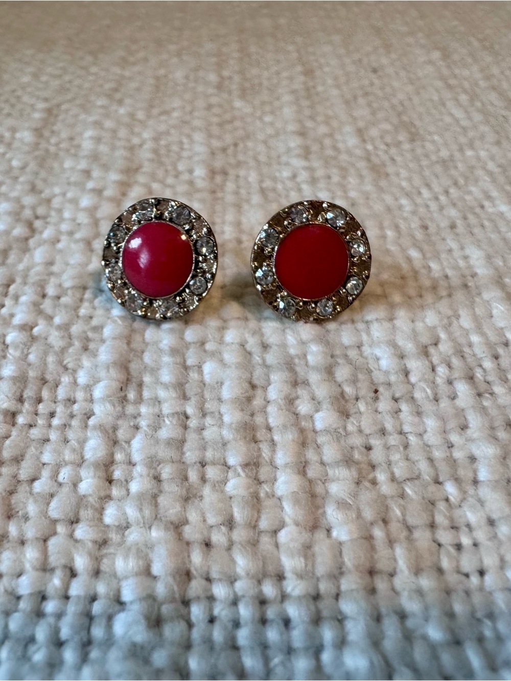 Red-Orange Crystal Halo Stud Earrings - Women Jewelry